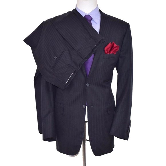 Holland Sherry Bespoke Tom James Striped Mens 2pc Suit Jacket Sz 42-L Pant 34x31